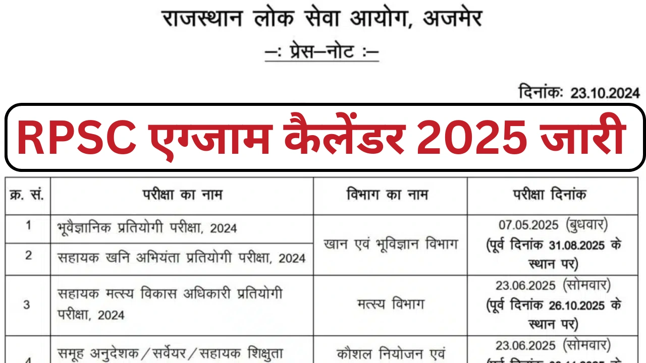 RPSC Exam Calendar 2025